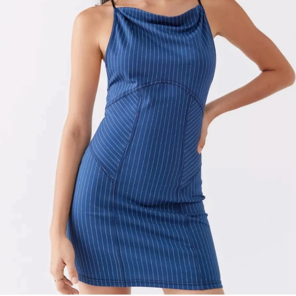 Urban Outfitters Complex High Neck Mini Dress Blue White  Sz Small NEW WITH TAG - Picture 1 of 7